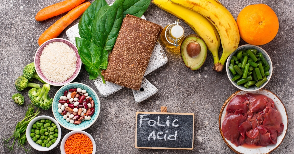A spread of foods rich in folic acid