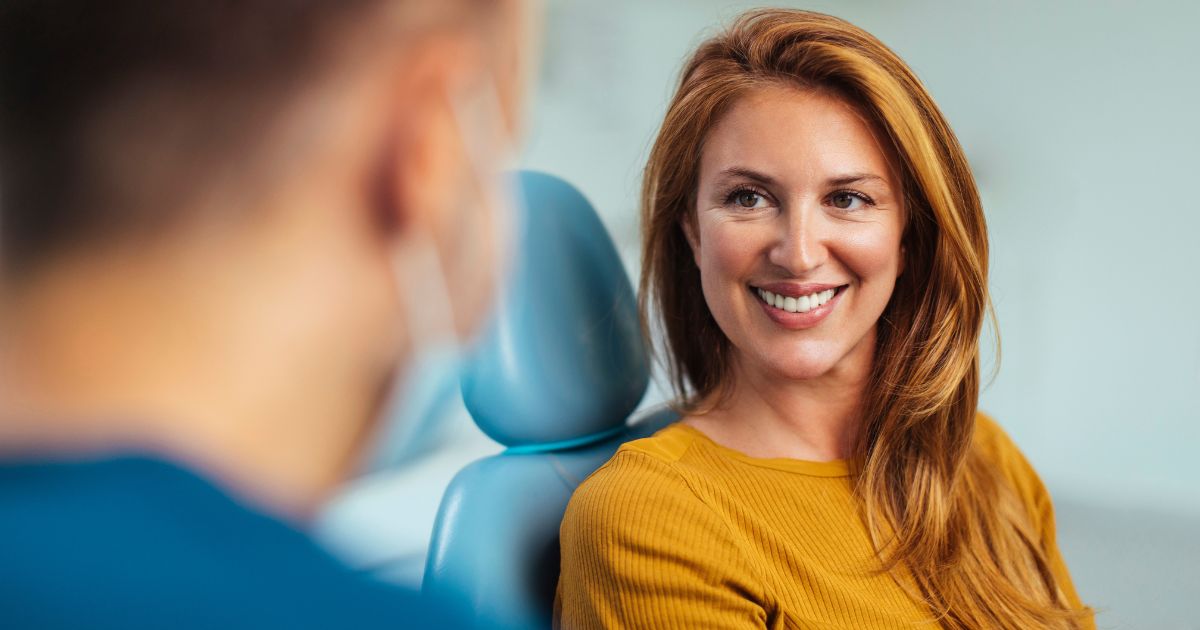 Woman in a dental chair during a check-up