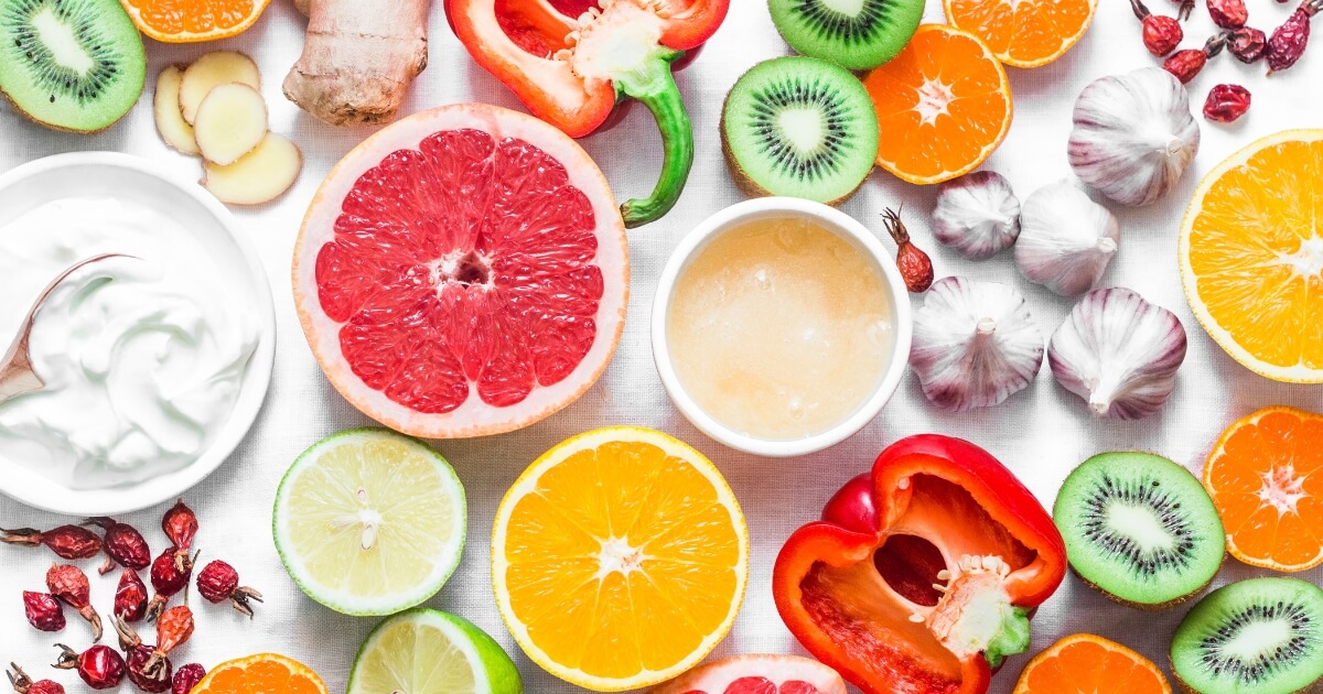 Citrus fruits cut in half on a table